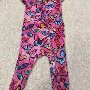 Bums & Roses Pink Butterfly Print Footies One Piece